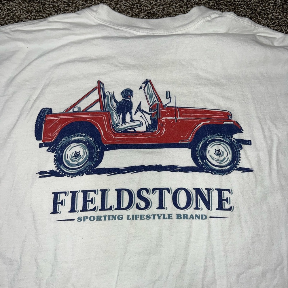 Fieldstone Men’s White Graphic Tee with Red Jeep Print